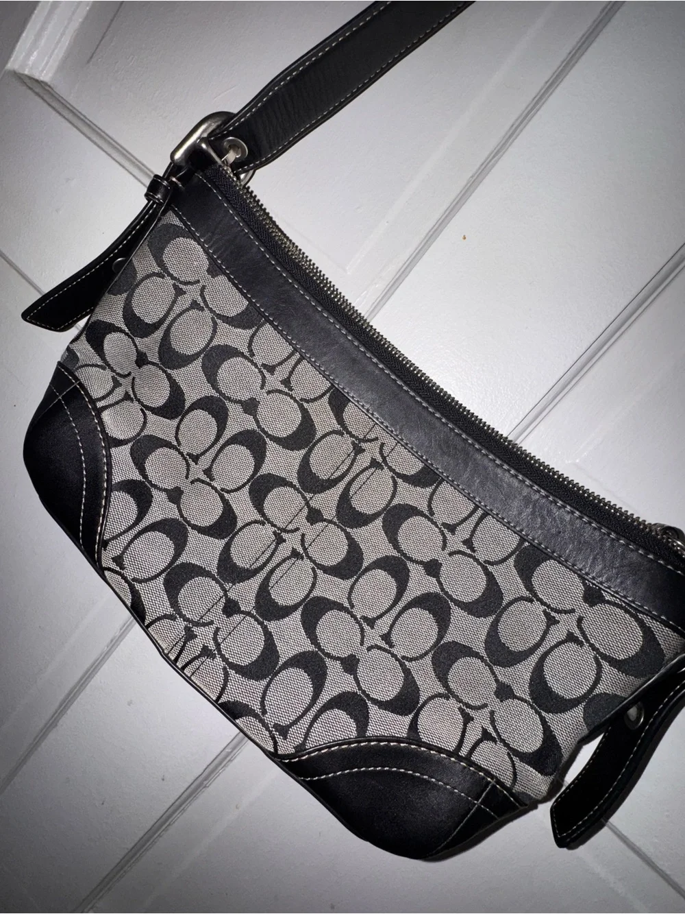 Coach Monogram Shoulder Bag in Black and Gray